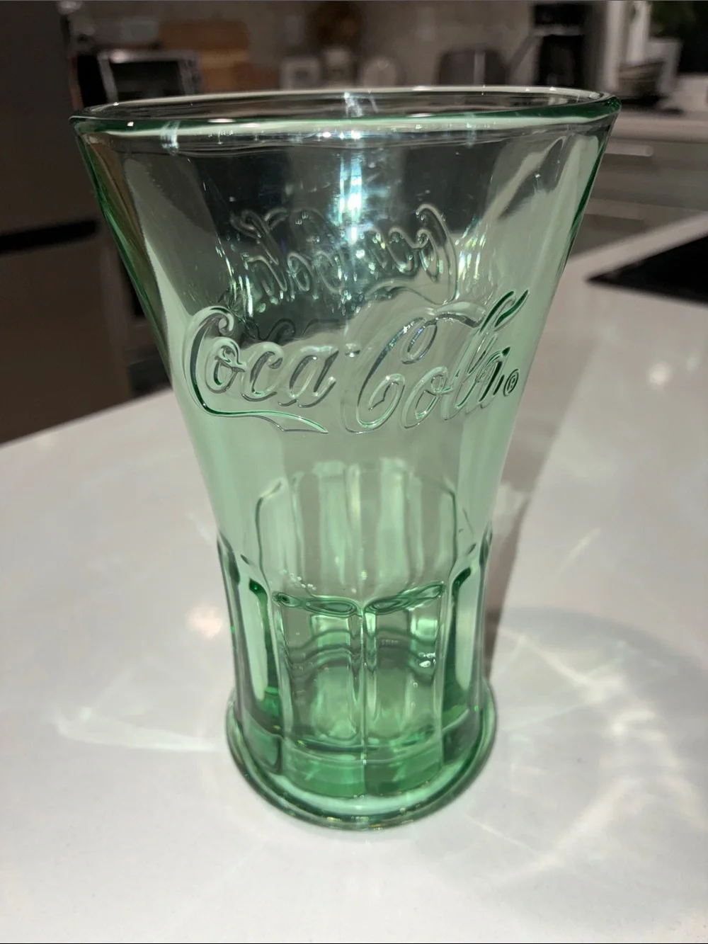 LIBBEY (NWT) Embossed With Coca Cola Logo Heavy Green Drinking Glass, 16 Ounce.